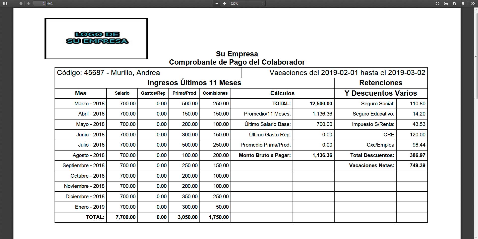 Comprobantes de pago detallados